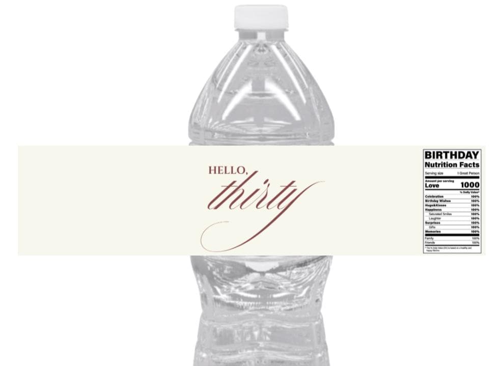 30th Birthday Water Bottle Labels |Milestone Favors| 12CT| Waterproof| Glossy