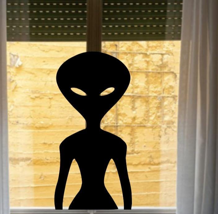 Halloween Alien Silhouette Window Decoration, 23.5 x 11.5 inches, Black, Window Decal, Reusable