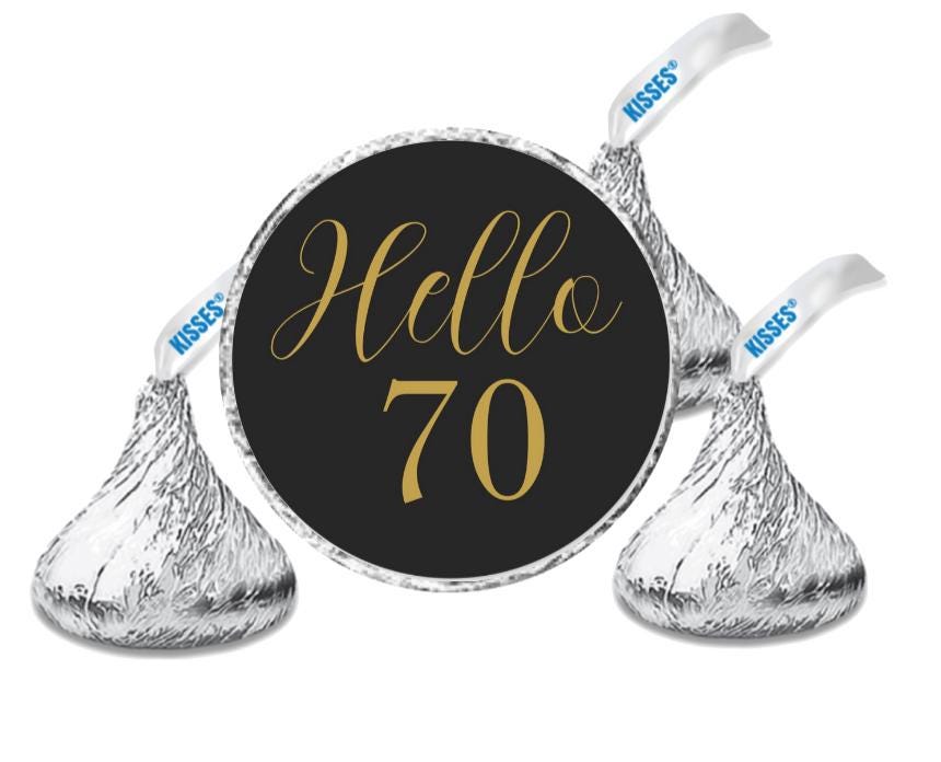 Hello 70|Milestone 70th Birthday Candy Stickers| 100ct| Waterproof| Glossy|0.75in