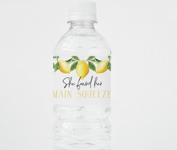 She Found Her Main Squeeze | Lemon Theme Water Bottle Labels | Set of 12 | Bridal Shower Favors