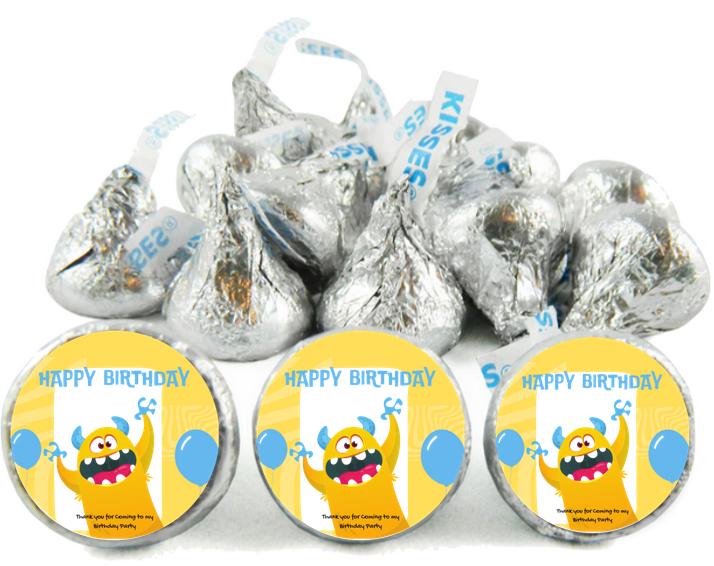 Monster Theme Birthday Candy Kiss Labels | 100| Glossy|Kids Monster Party Labels