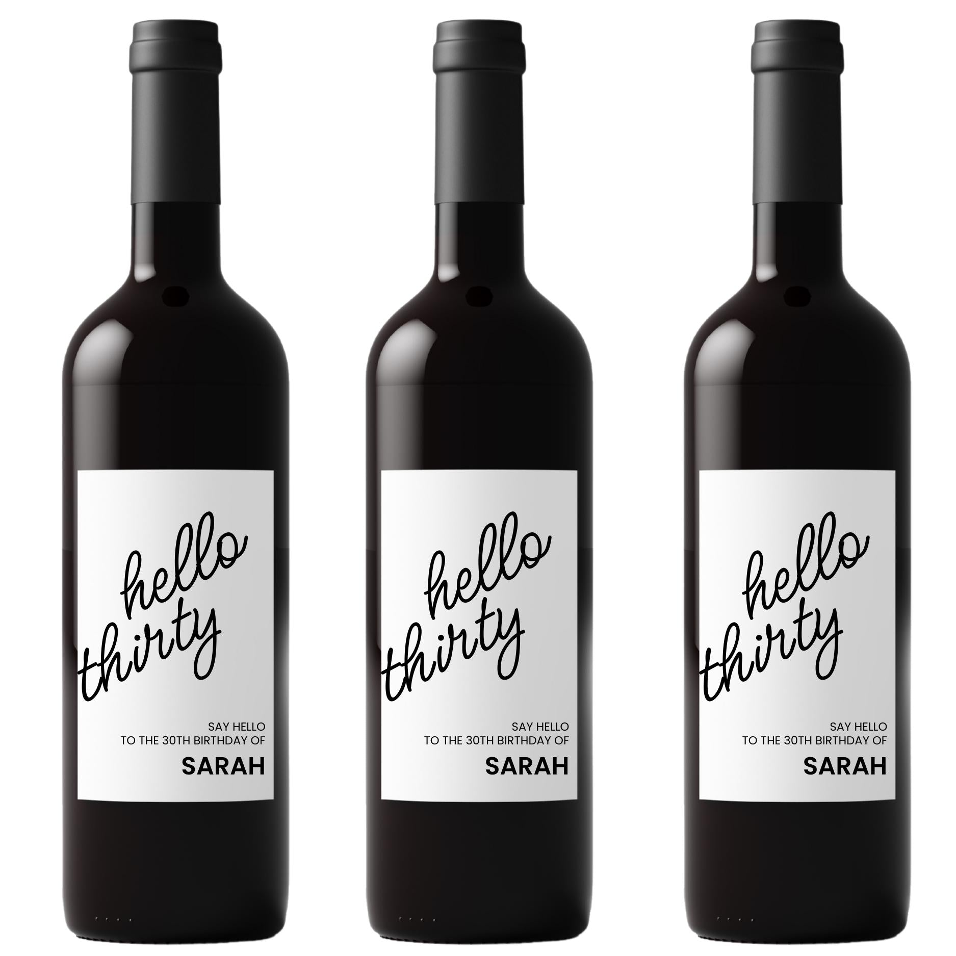 Hello Thirty Personalized 30th Birthday Wine Bottle Labels | Custom Name Bottle Decor | Glossy Finish|4pcs