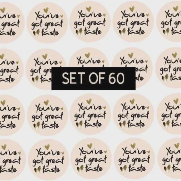 You've Got Great Taste Stickers, 2 Inch Round, 60 Pack, Tan and Gold Design