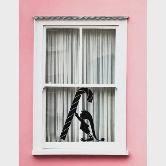 Reusable Christmas Elf Candy Cane Window Cling | Holiday Silhouette Decoration