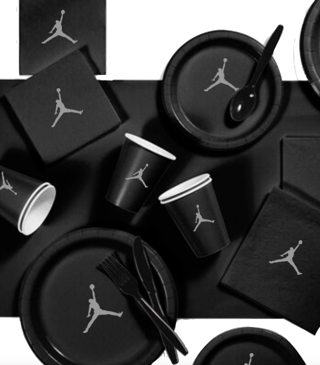Custom shoe Paper Party Plates Set, Black, 60 Count, Basketball Theme, Jumpman