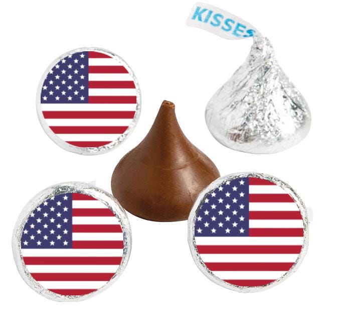 Independence Day, American Flag Chocolate Candy Stickerlabels, Patriotic Design