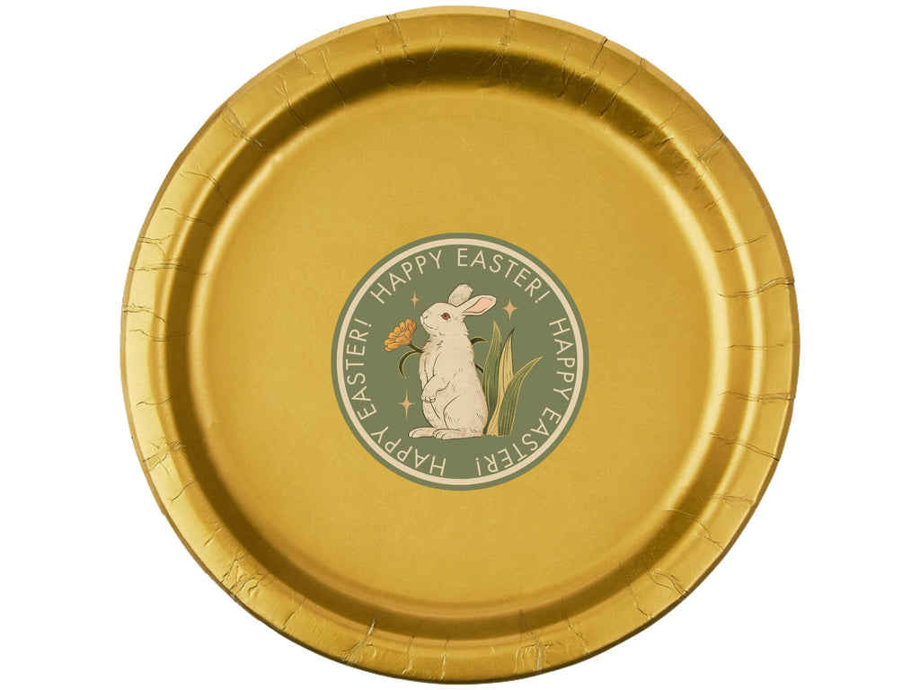 Easter Party Paper Plates Set | Gold Tableware | 40 Piece Kit