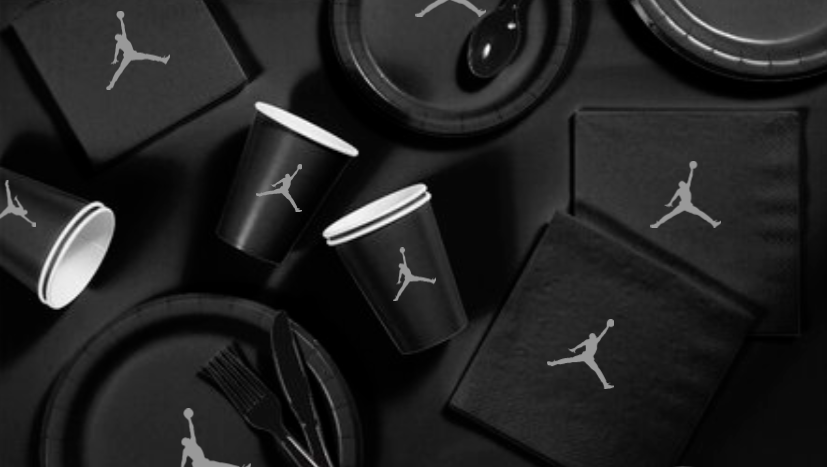 Custom shoe Paper Party Plates Set, Black, 60 Count, Basketball Theme, Jumpman
