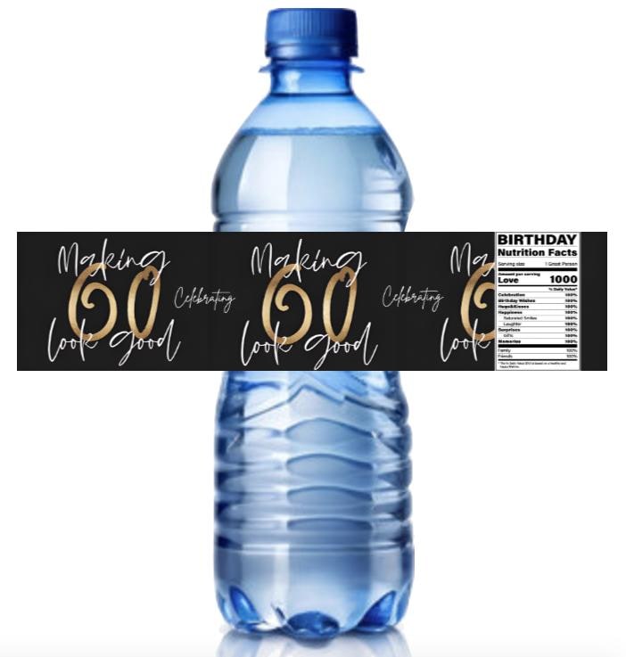 Celebrating Making 60 Look Good | 60th Birthday Water Bottle Labels | Set of 12 | Party Favors| Celebrating 60 Years