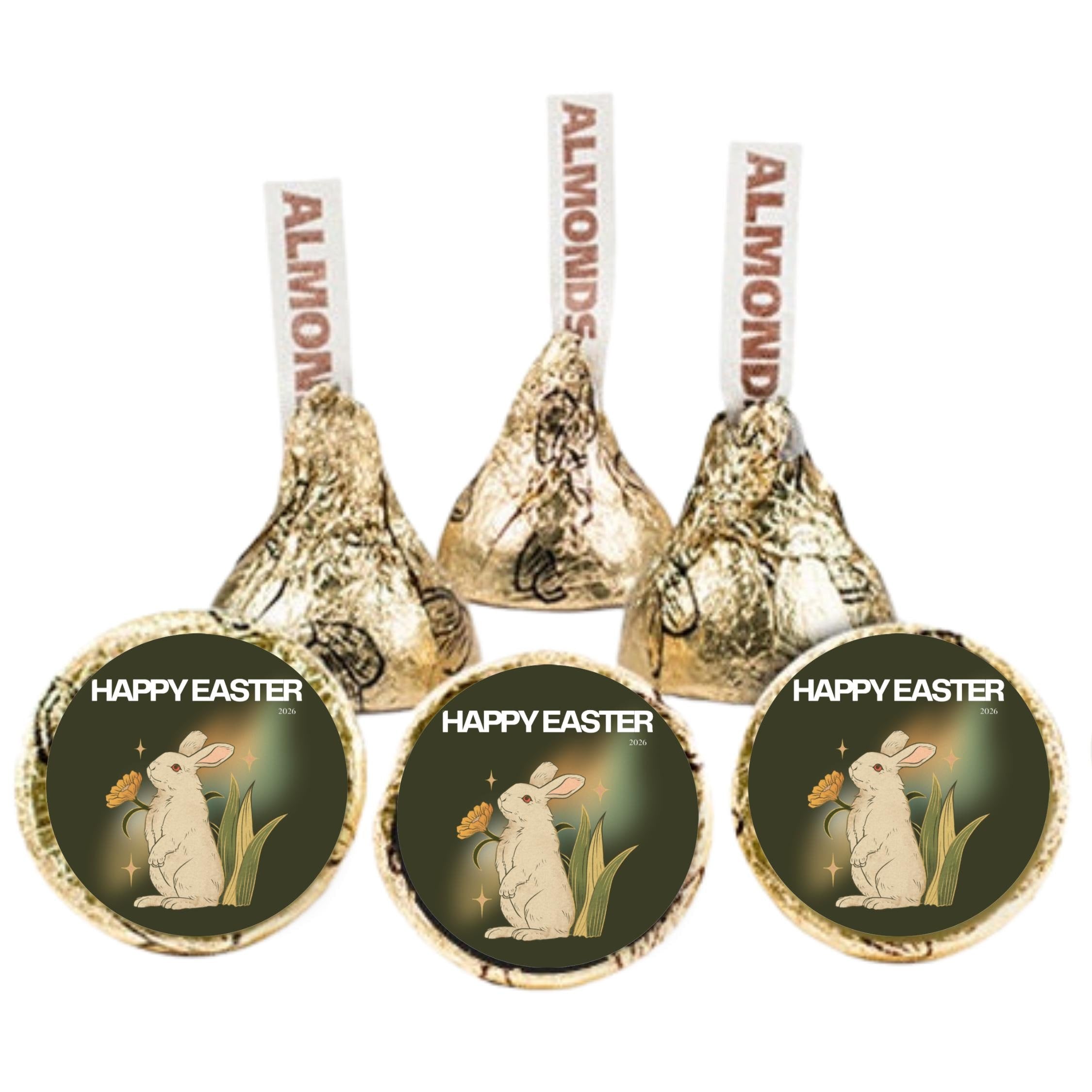 Happy Easter Candy Stickers | Easter Party Kiss Labels | 100 Glossy Candy Stickers |Easter Table Decorations