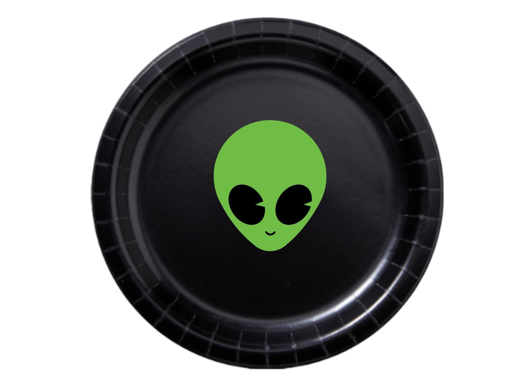 Alien Party Paper Plates Set | Black Space Theme Tableware | 40 Piece Plate Kit