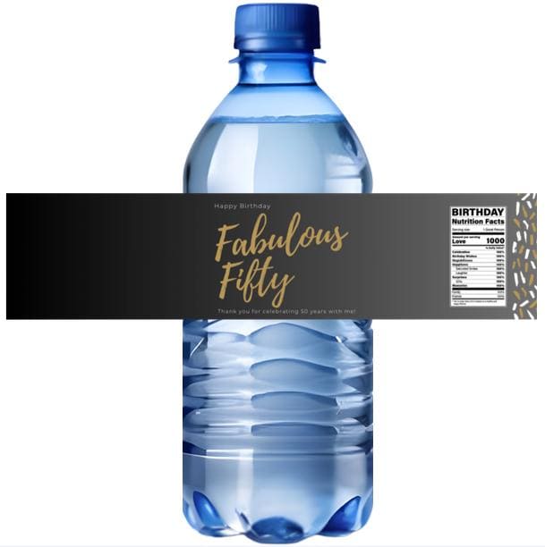 Fabulous Fifty Water Bottle Labels | 50th Birthday Party Decor | Set of 12 Bottle Wraps | 2in H x 8.5in W
