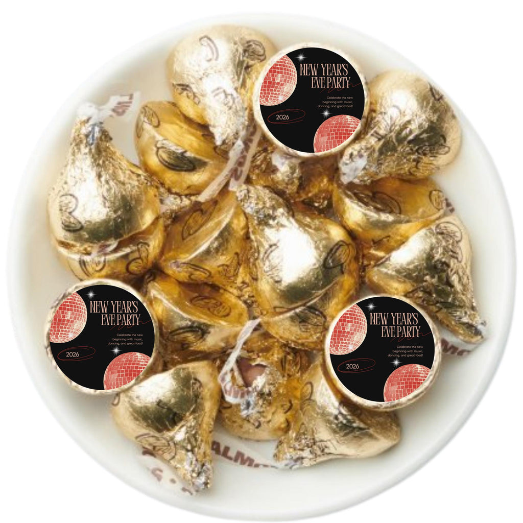 Happy New Year 2026 Candy Kiss Stickers | Glossy Peel & Stick 100-Pack | Self-Adhesive Durable