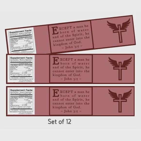 Biblical Scripture John 3:5, Spiritual Water bottle Labels, Religious Cross