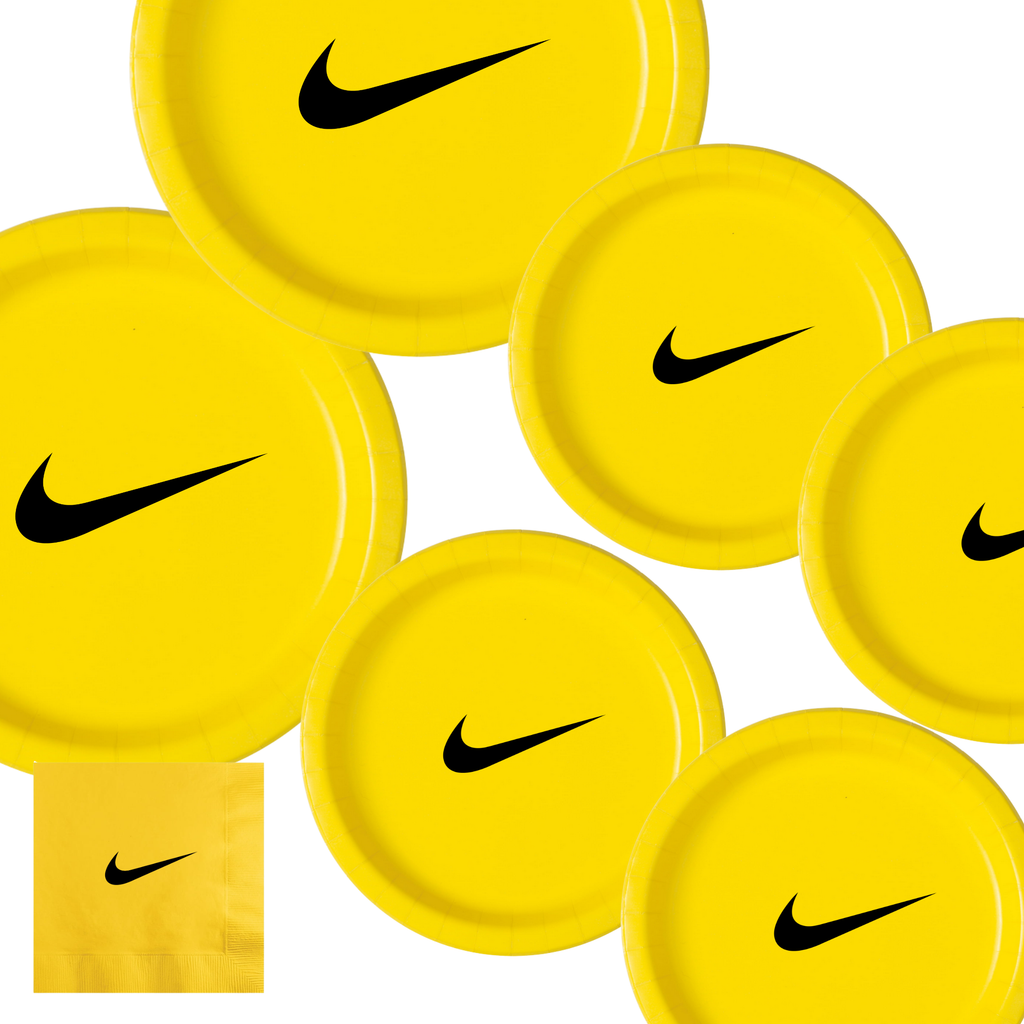 Custom Retro Basketball Party Tableware Set | Yellow with Black Design | 45 PCS Disposable Party Supplies | 15 Dinner Plates 15 Dessert Plates 15 Napkins