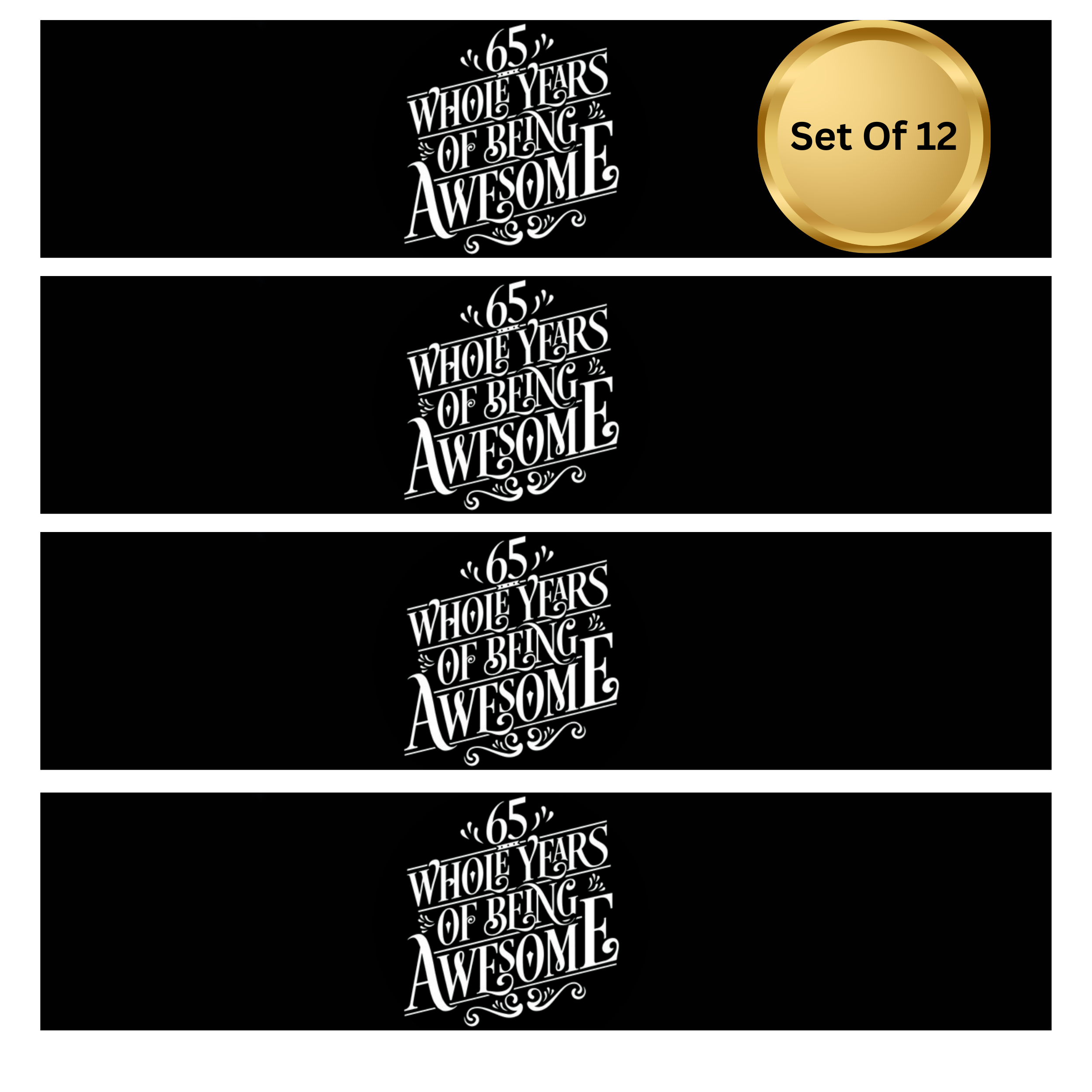 65 Whole Years Of Being Awesome Birthday Water Bottle Labels | Set Of 12 |Milestone Party Favors