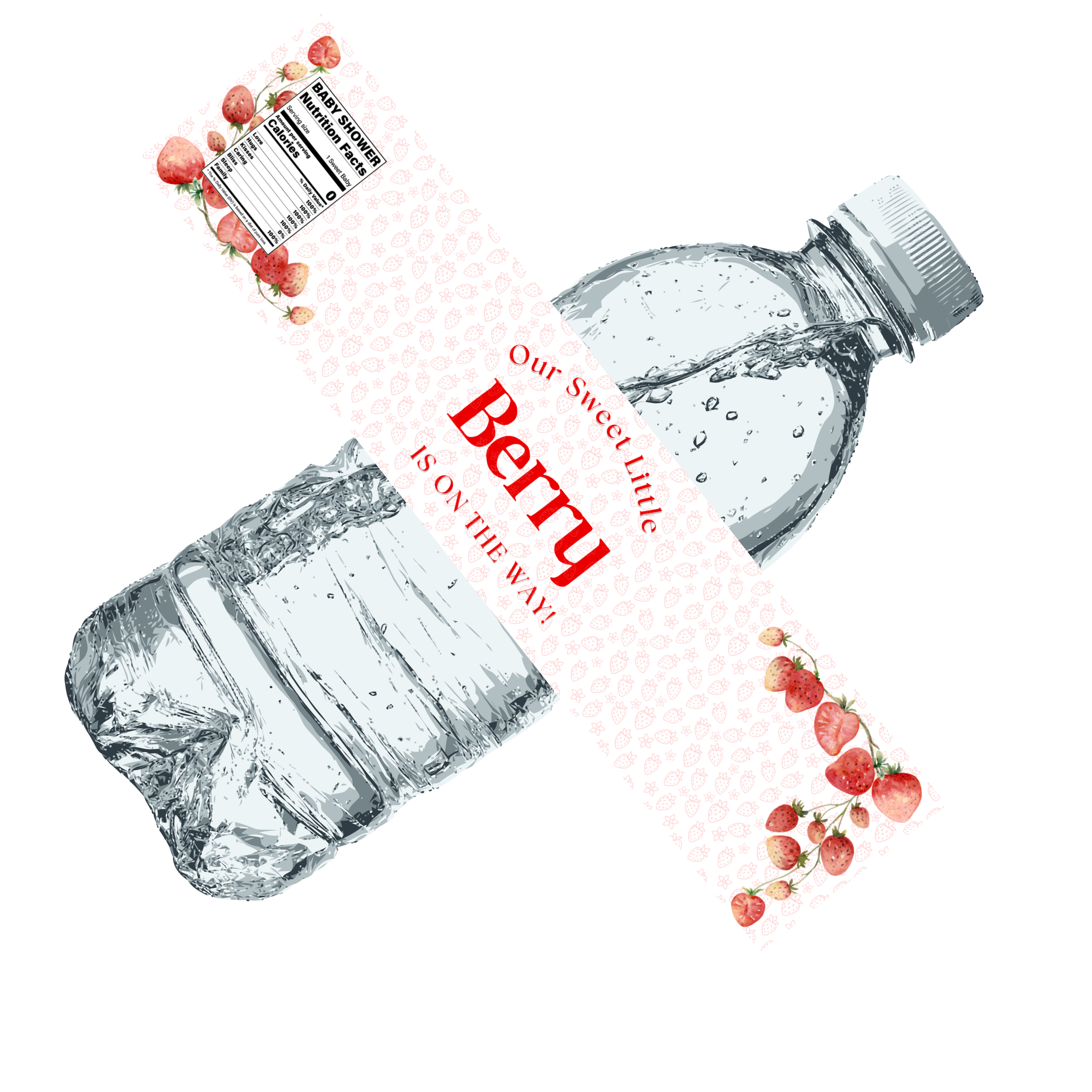 Our Sweet Little Berry Is On The Way Water Bottle Labels | Strawberry Baby Shower Theme | Fun Nutrition Facts Panel | 12 PCS | Glossy