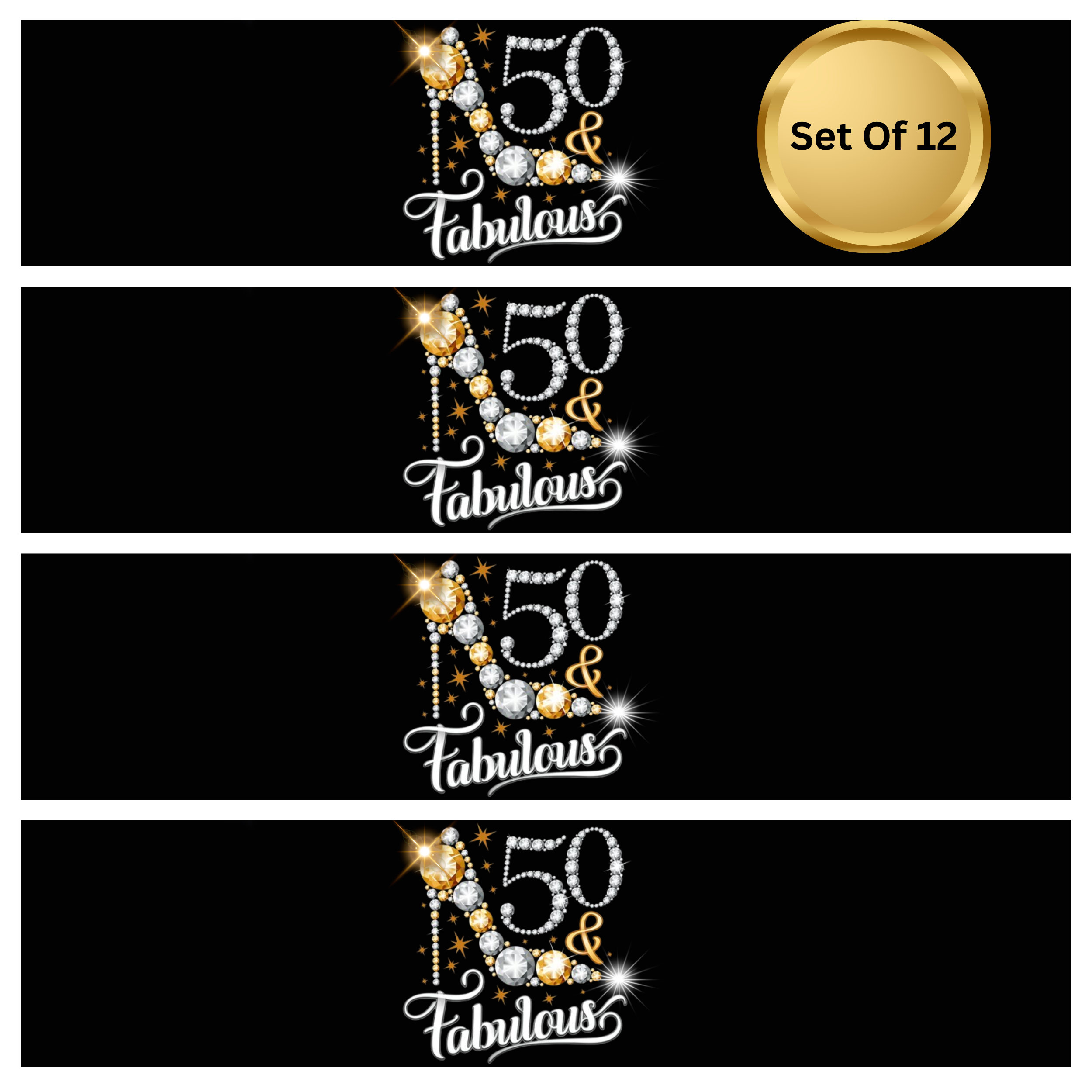 50 And Fabulous Birthday Water Bottle Labels | Set Of 12 | Milestone Party favors | Elegant Celebration Drink wraps