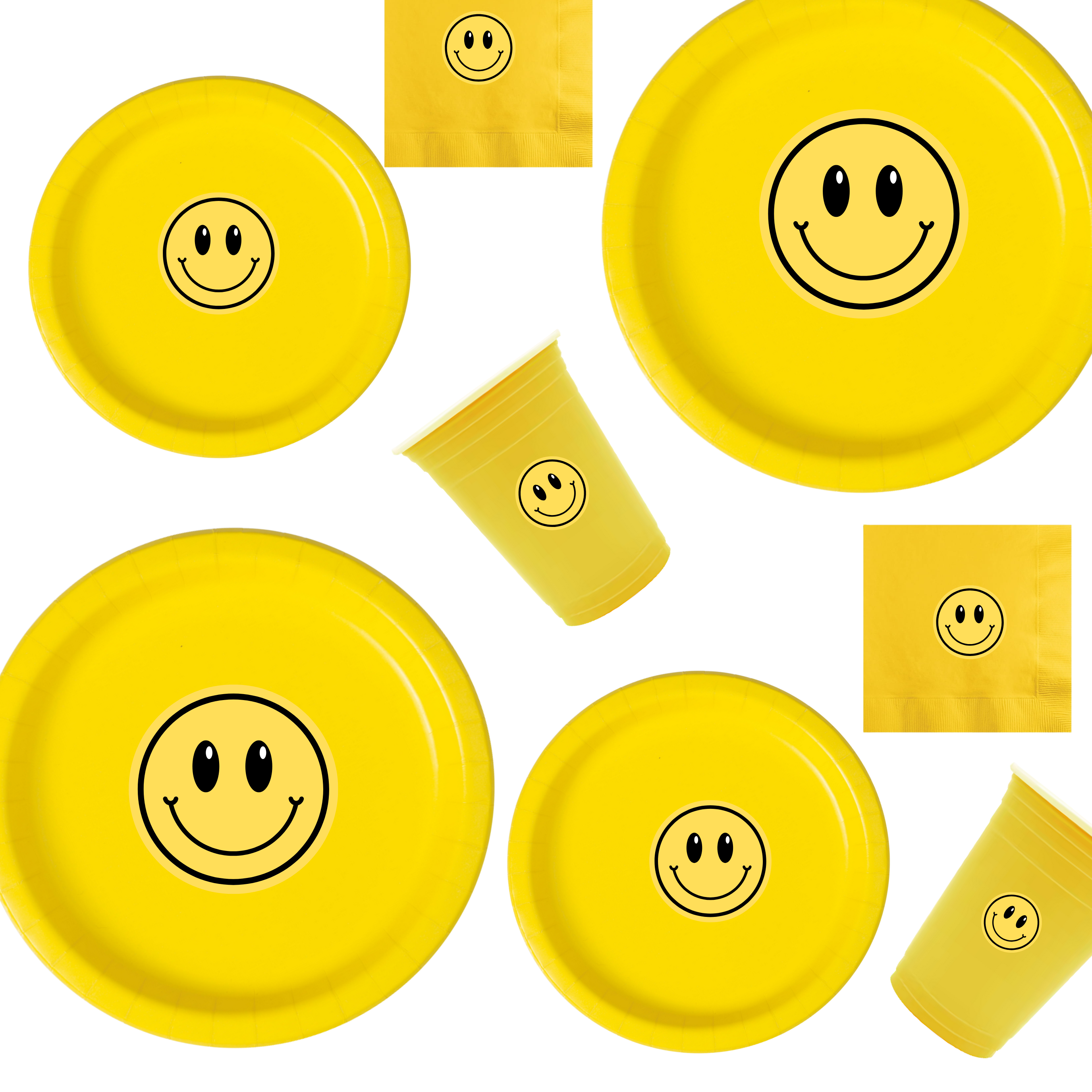 Yellow Smiley Birthday | Disposable Plates Set | Happy Party Decor | Cheerful Face Theme | Matching Table Supplies