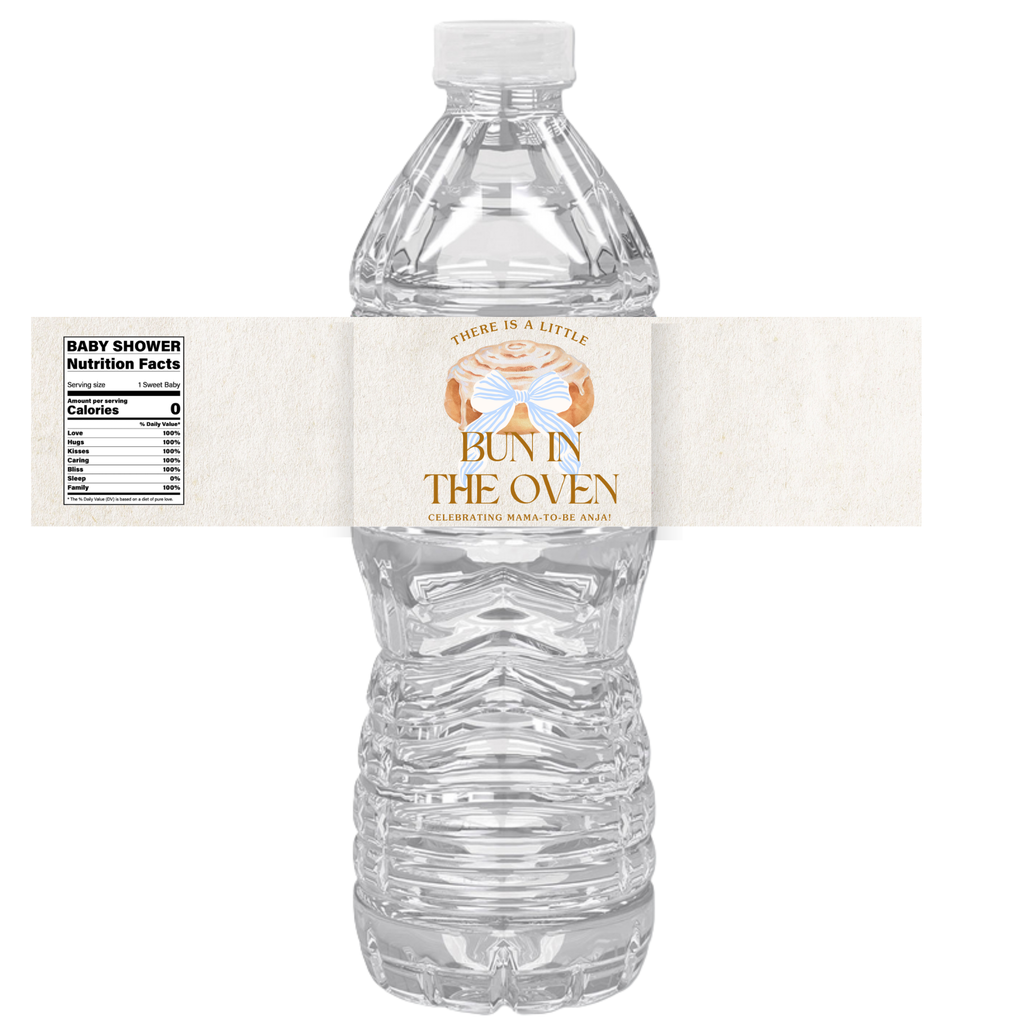 There's A Little Bun In Oven | Baby Shower Water Bottle Labels | Funny Baby Theme | Set of 12
