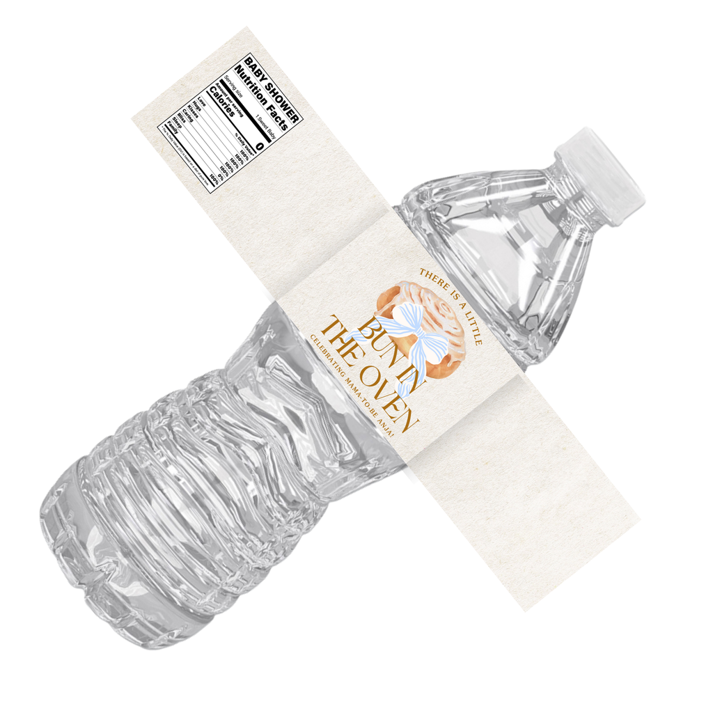 There's A Little Bun In Oven | Baby Shower Water Bottle Labels | Funny Baby Theme | Set of 12