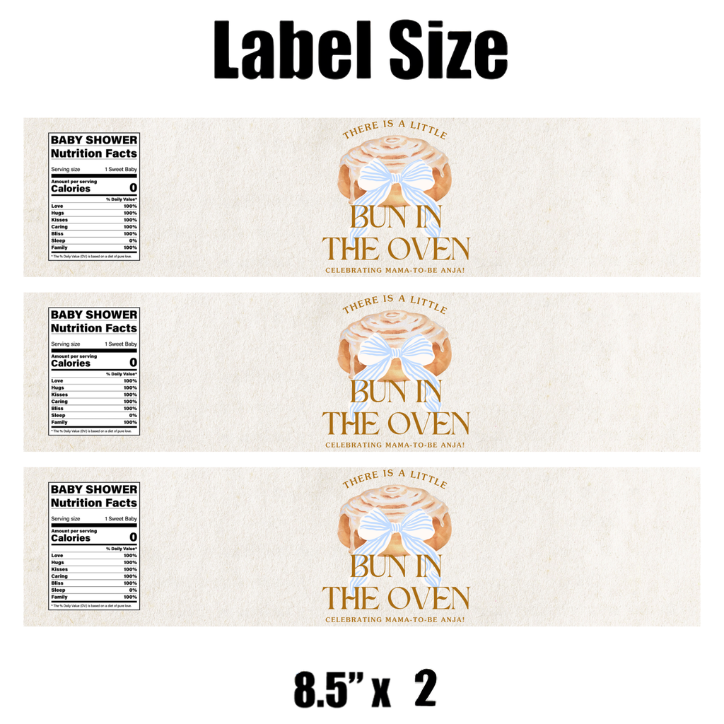 There's A Little Bun In Oven | Baby Shower Water Bottle Labels | Funny Baby Theme | Set of 12