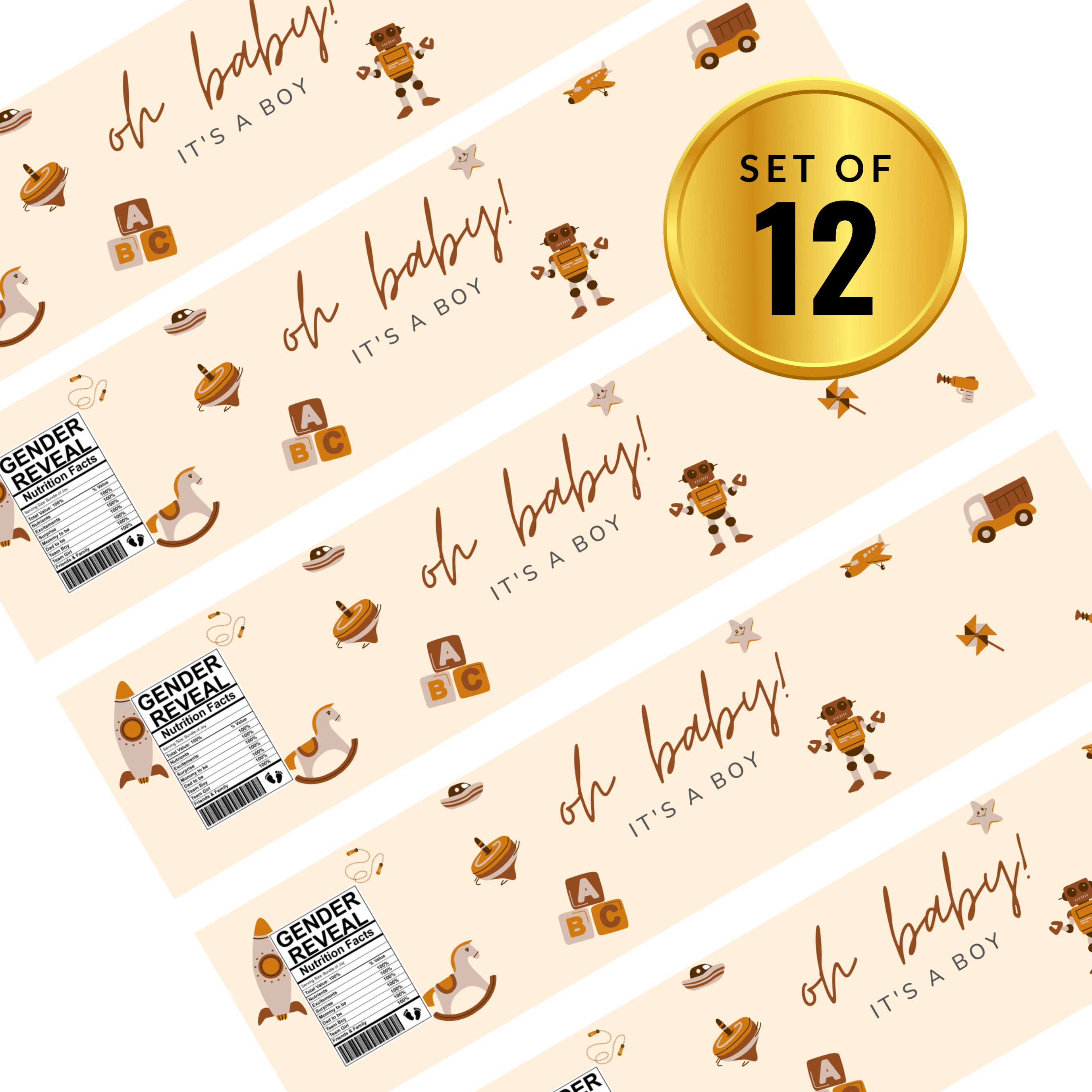Oh Baby Its a Boy Water Bottle Labels | Baby Shower Theme for Boys | 12 PCS | Glossy