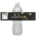Happy Birthday Water Bottle Labels | Space Birthday Theme | Planets and Stars Design with Nutrition Facts Panel | 12 PCS | Glossy