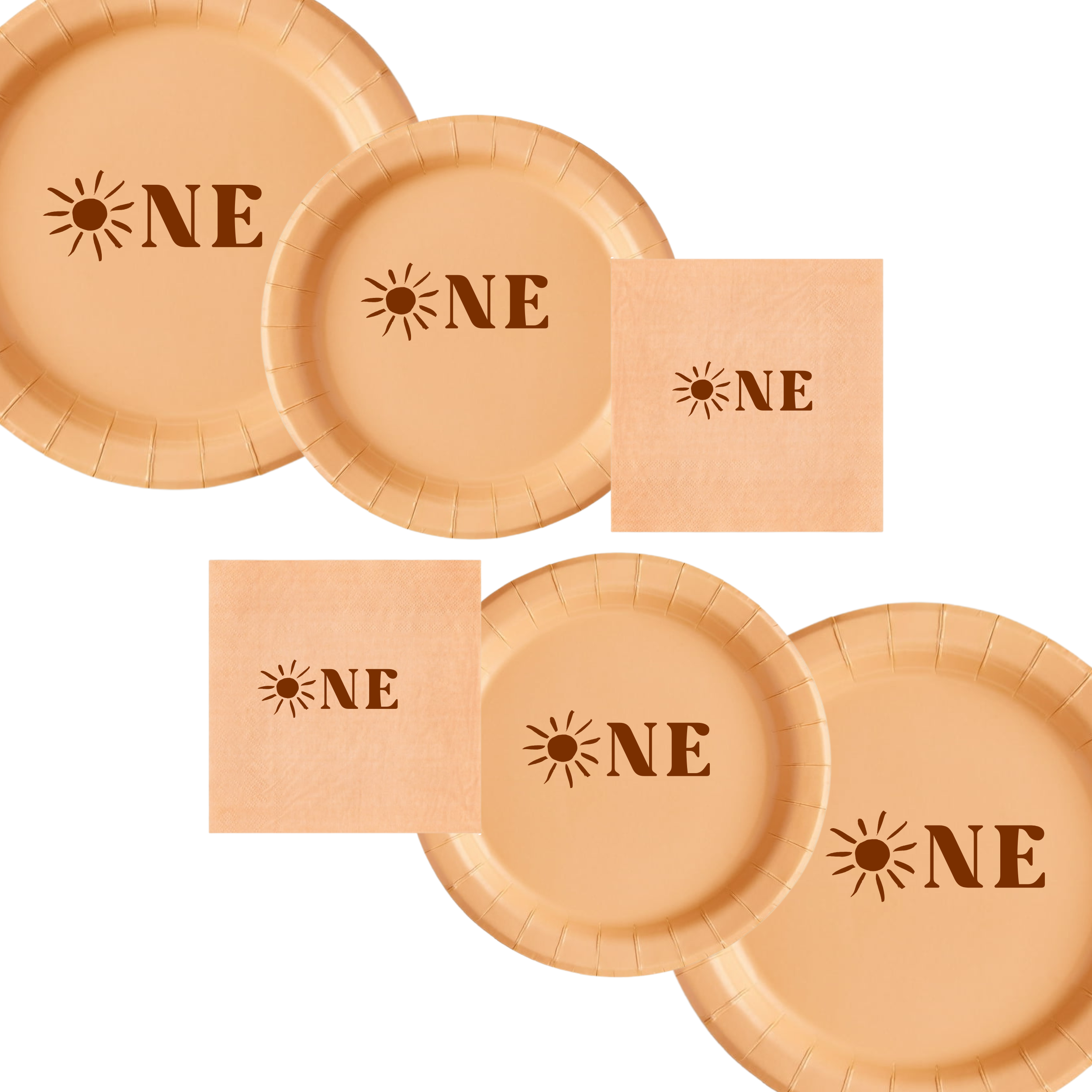First Birthday Plates Set | Son Theme| Peach With Brown Font| 45pcs | Durable| 1st Birthday Party Plates Set