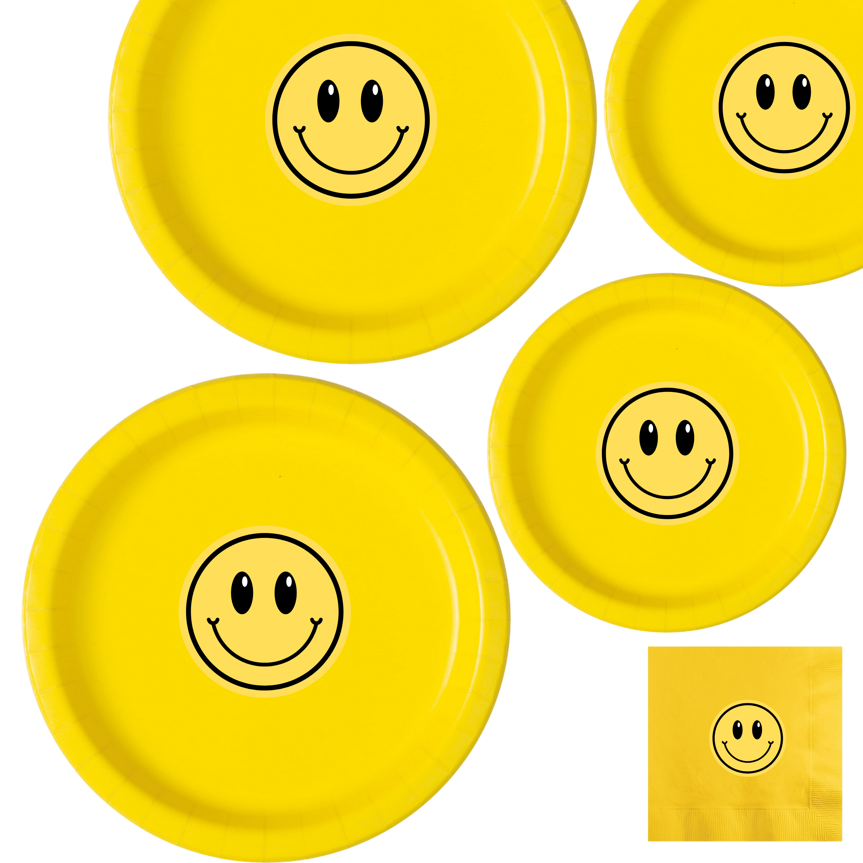 Yellow Smiley Birthday | Disposable Plates Set | Happy Party Decor | Cheerful Face Theme | Matching Table Supplies