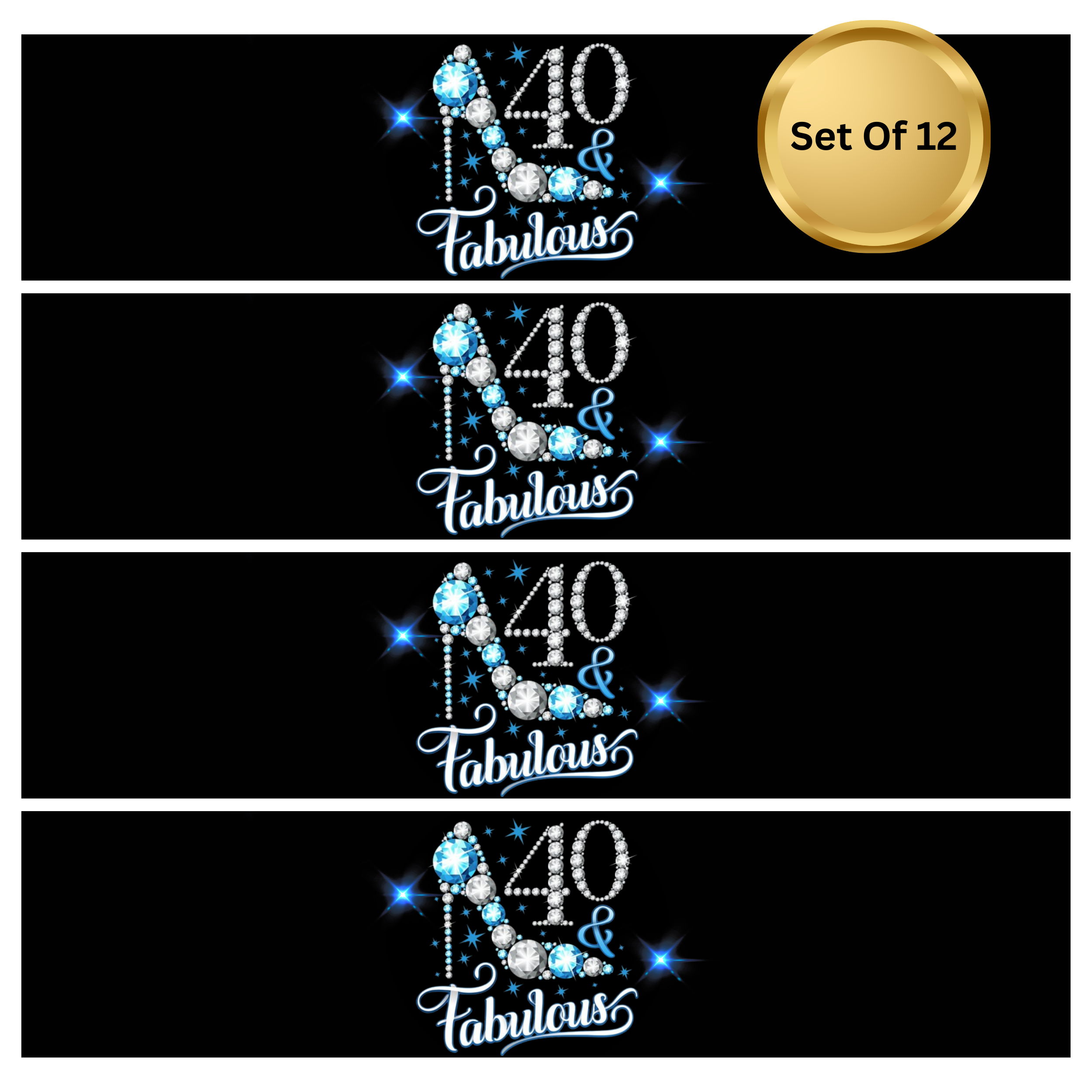 40 And Fabulous Birthday Water Bottle Labels |Set Of 12| Milestone Party favors | Elegant Celebration Drink Wraps