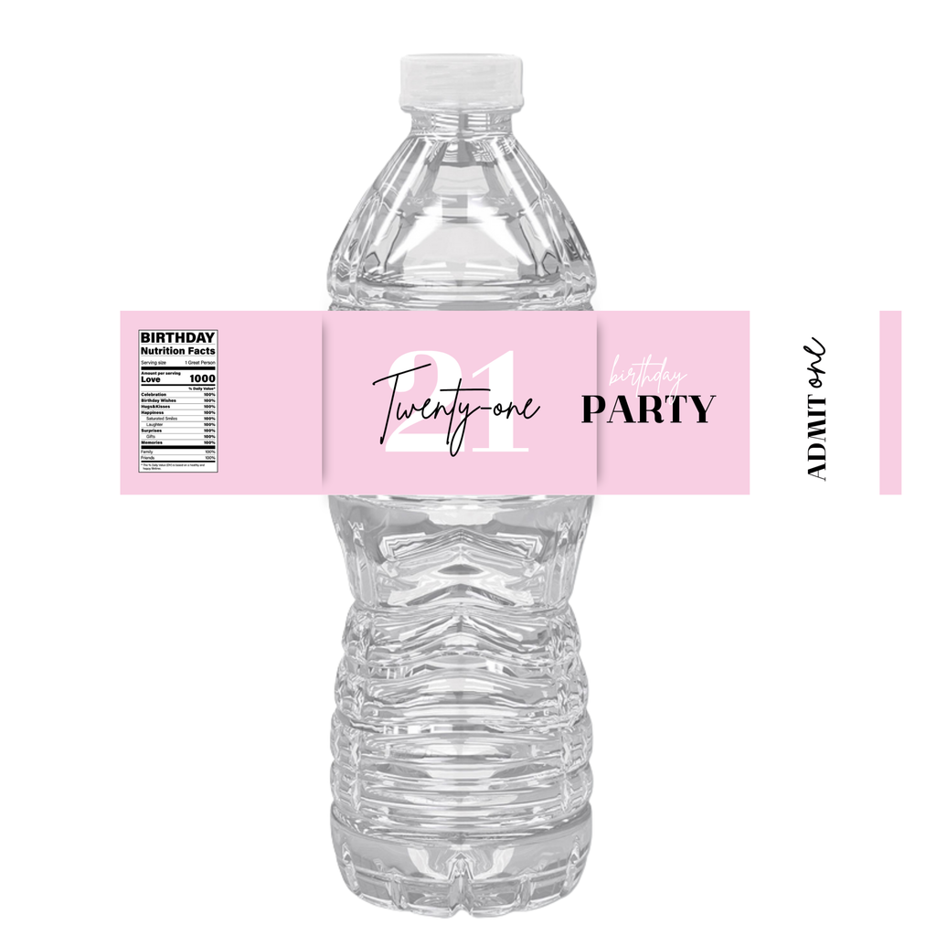 21st Birthday Water Bottle Labels|Set of 12|  21 Design| Stylish Drink Wraps|Keepsake Favors