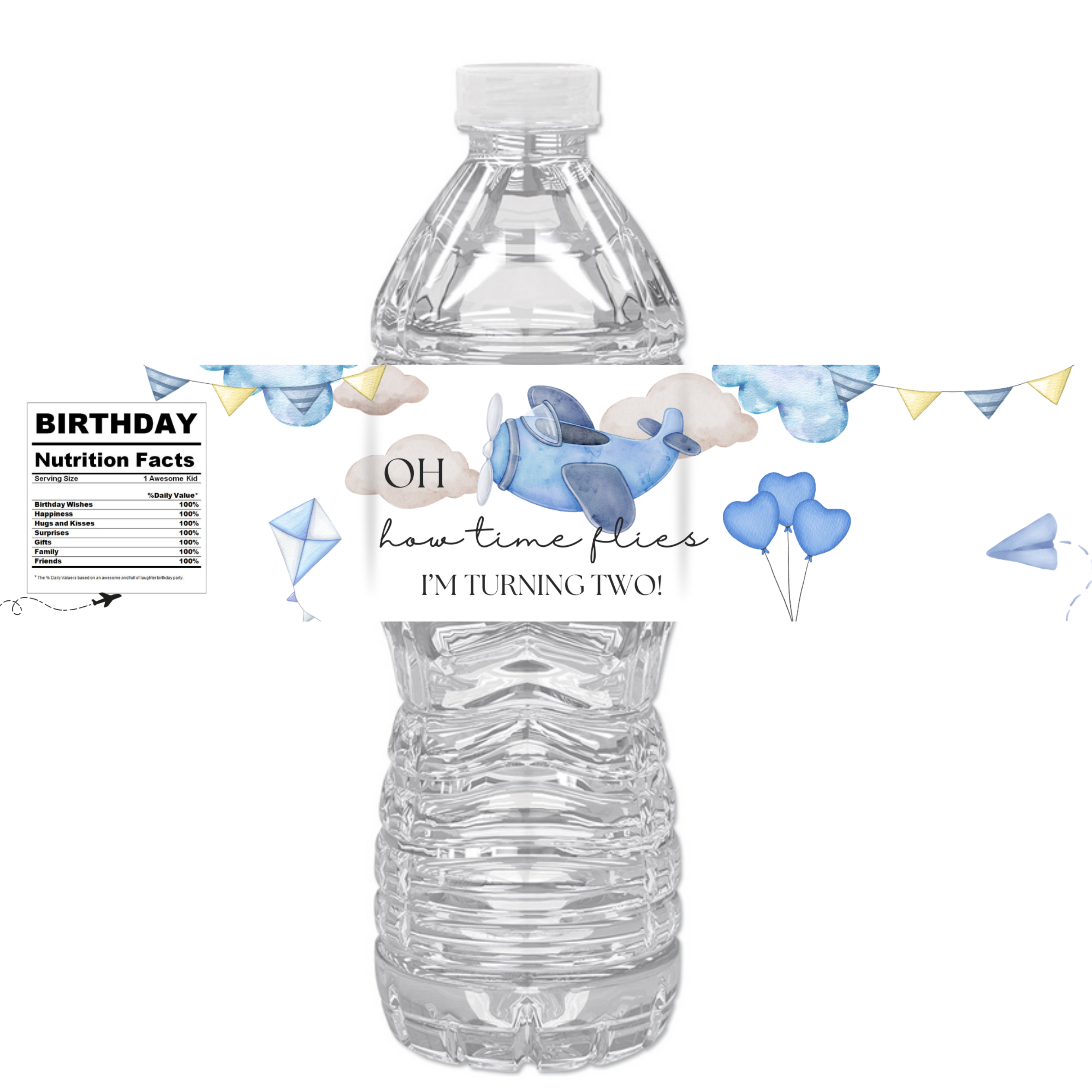 Oh How Time Flies, I'm Turning Two Water Bottle Labels | Boys 2nd Birthday Favors| 12 PCS | Glossy