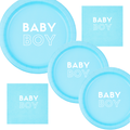 Baby Boy Shower Tableware Set | Blue Plates with White Font | Baby Shower Dinner Plates Dessert Plates & Napkins | 45 Piece