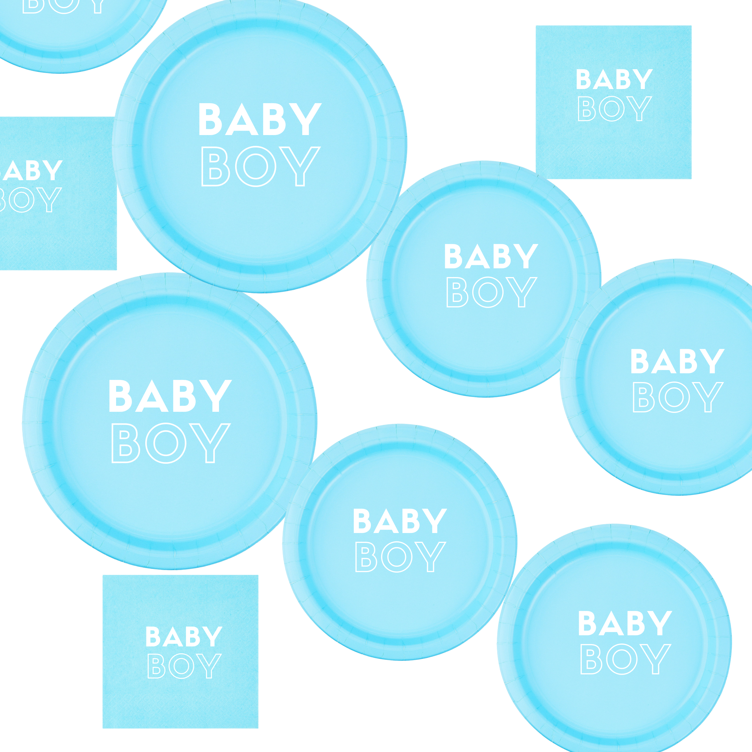 Baby Boy Shower Tableware Set | Blue Plates with White Font | Baby Shower Dinner Plates Dessert Plates & Napkins | 45 Piece