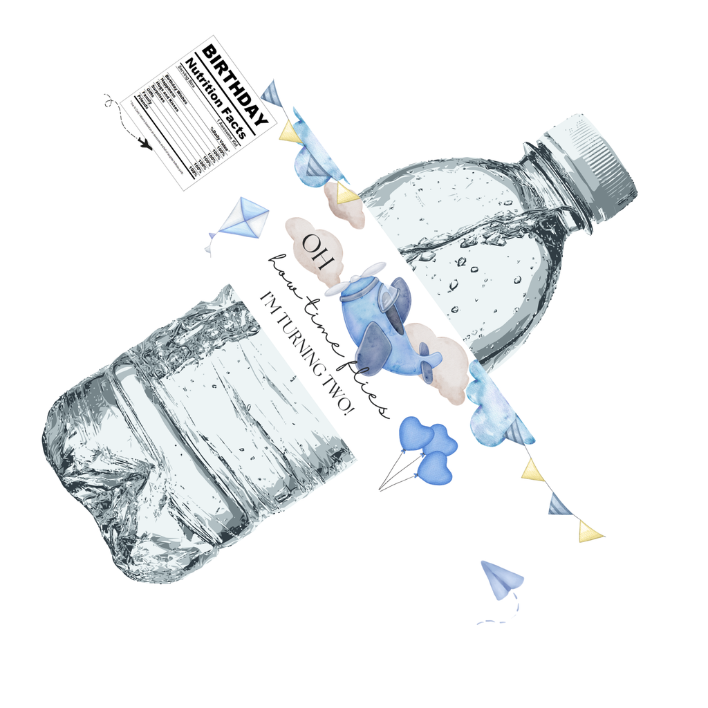Oh How Time Flies, I'm Turning Two Water Bottle Labels | Boys 2nd Birthday Favors| 12 PCS | Glossy