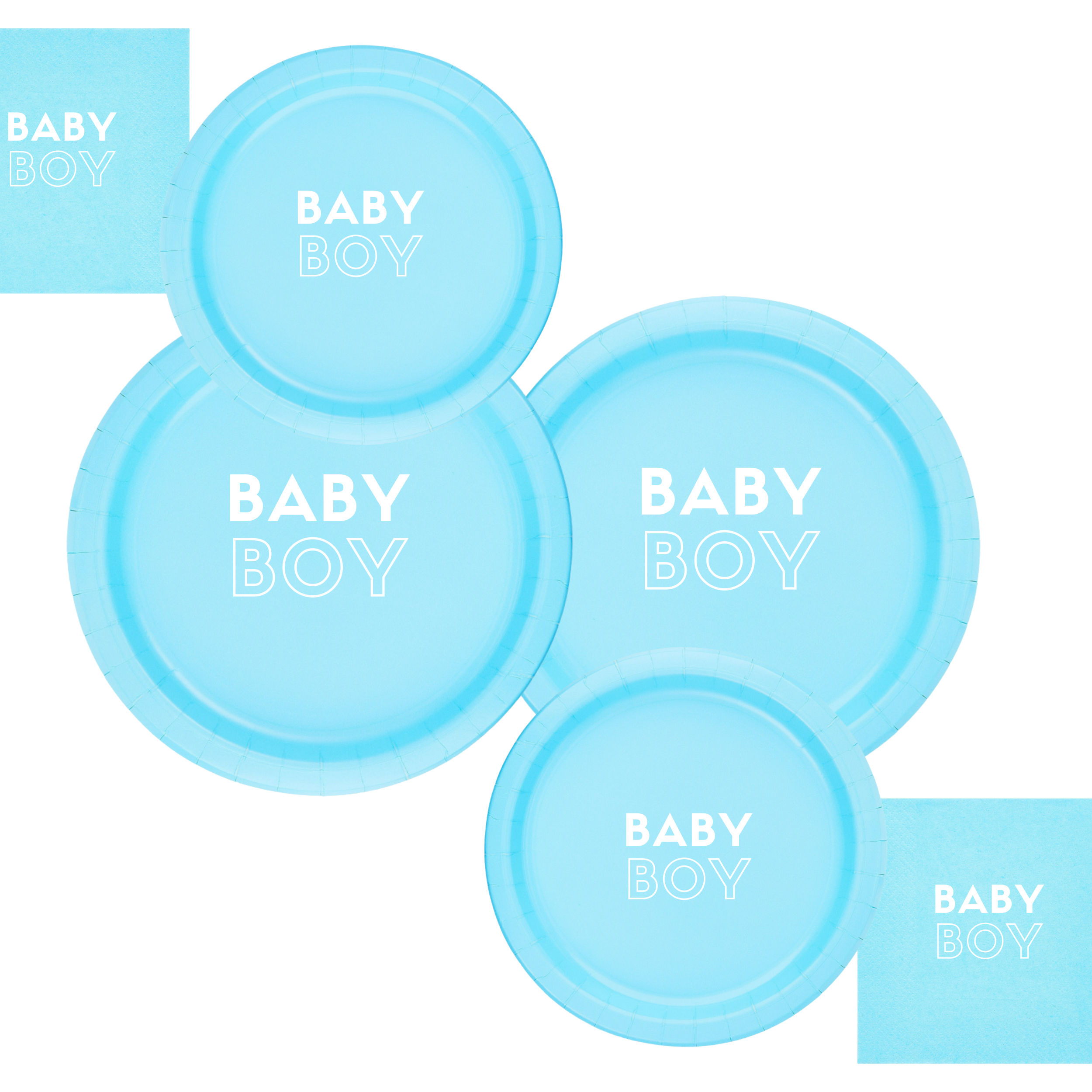 Baby Boy Shower Tableware Set | Blue Plates with White Font | Baby Shower Dinner Plates Dessert Plates & Napkins | 45 Piece