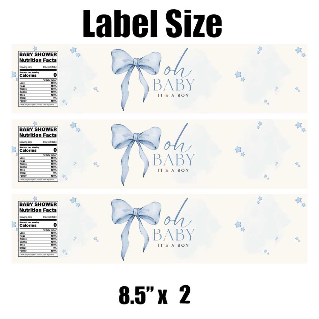 Oh Baby It Is a Boy Water Bottle Labels | Blue Ribbon Design | 12 PCS | Glossy