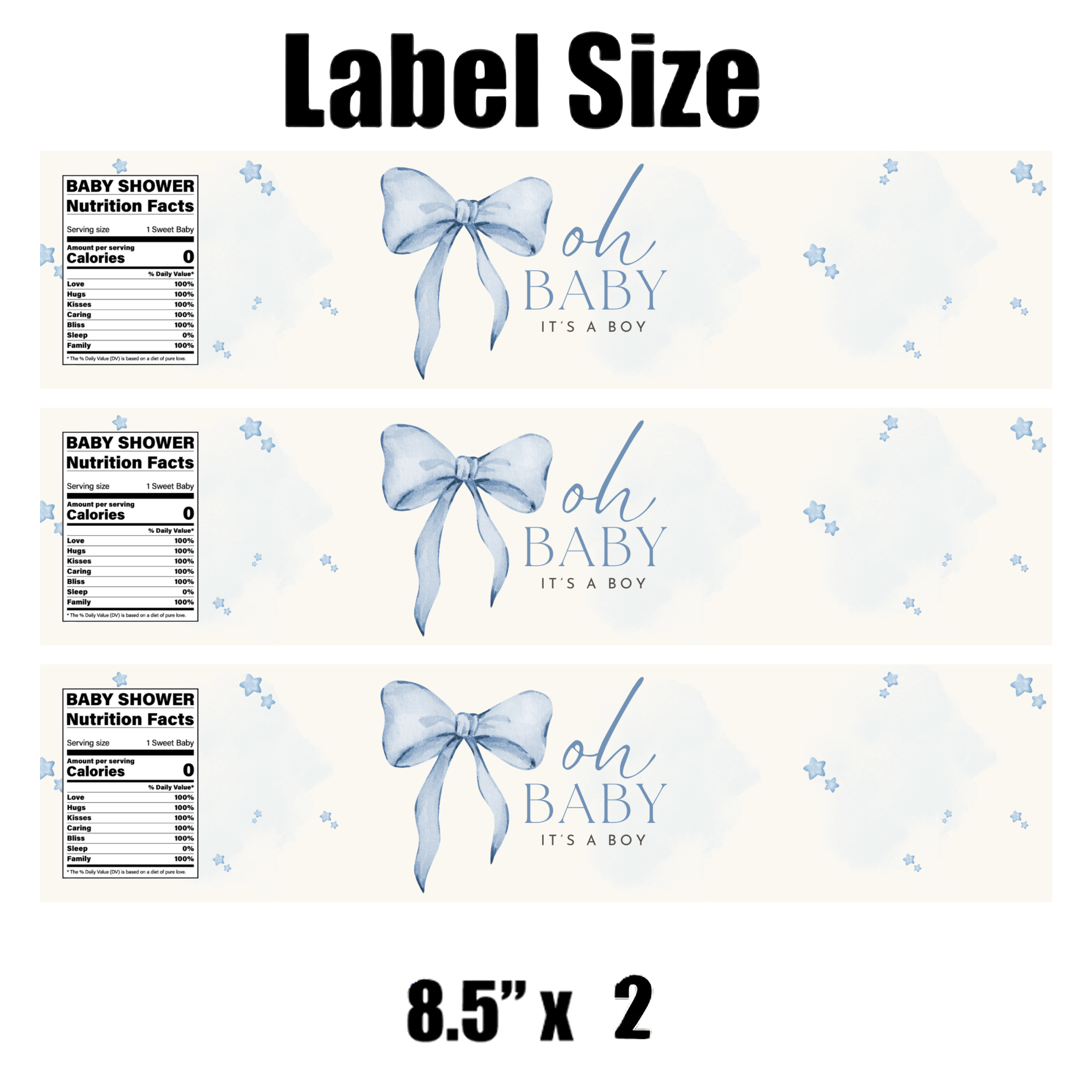 Oh Baby It Is a Boy Water Bottle Labels | Blue Ribbon Design | 12 PCS | Glossy