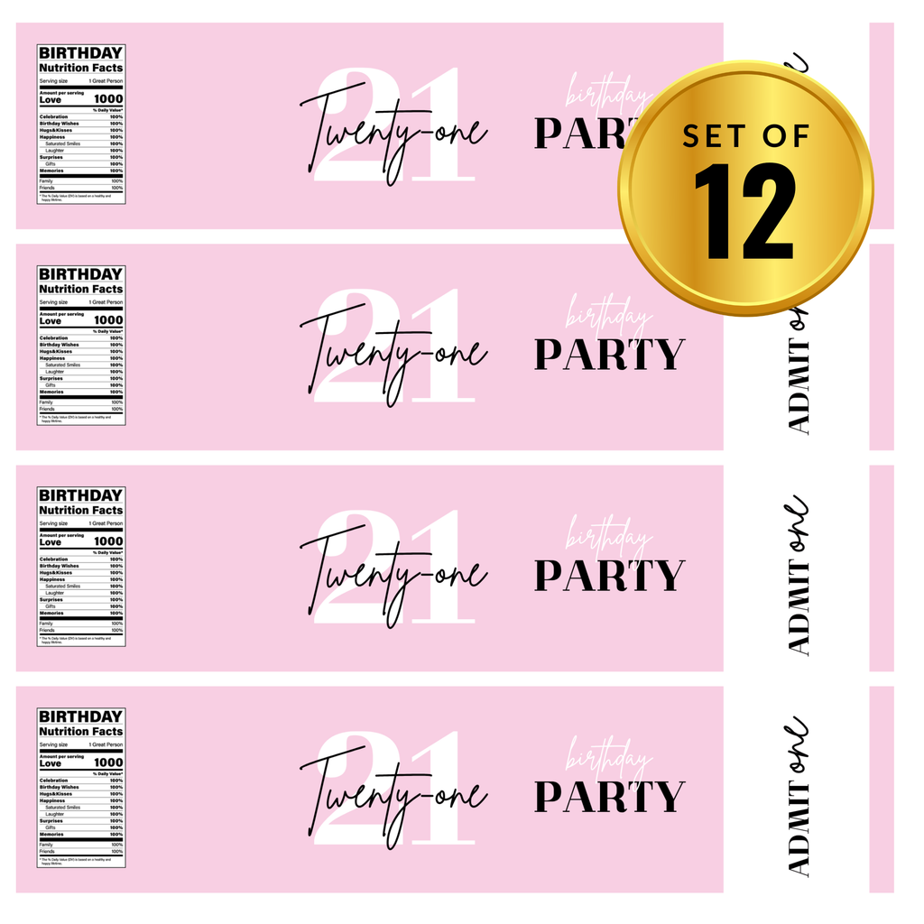 21st Birthday Water Bottle Labels|Set of 12|  21 Design| Stylish Drink Wraps|Keepsake Favors