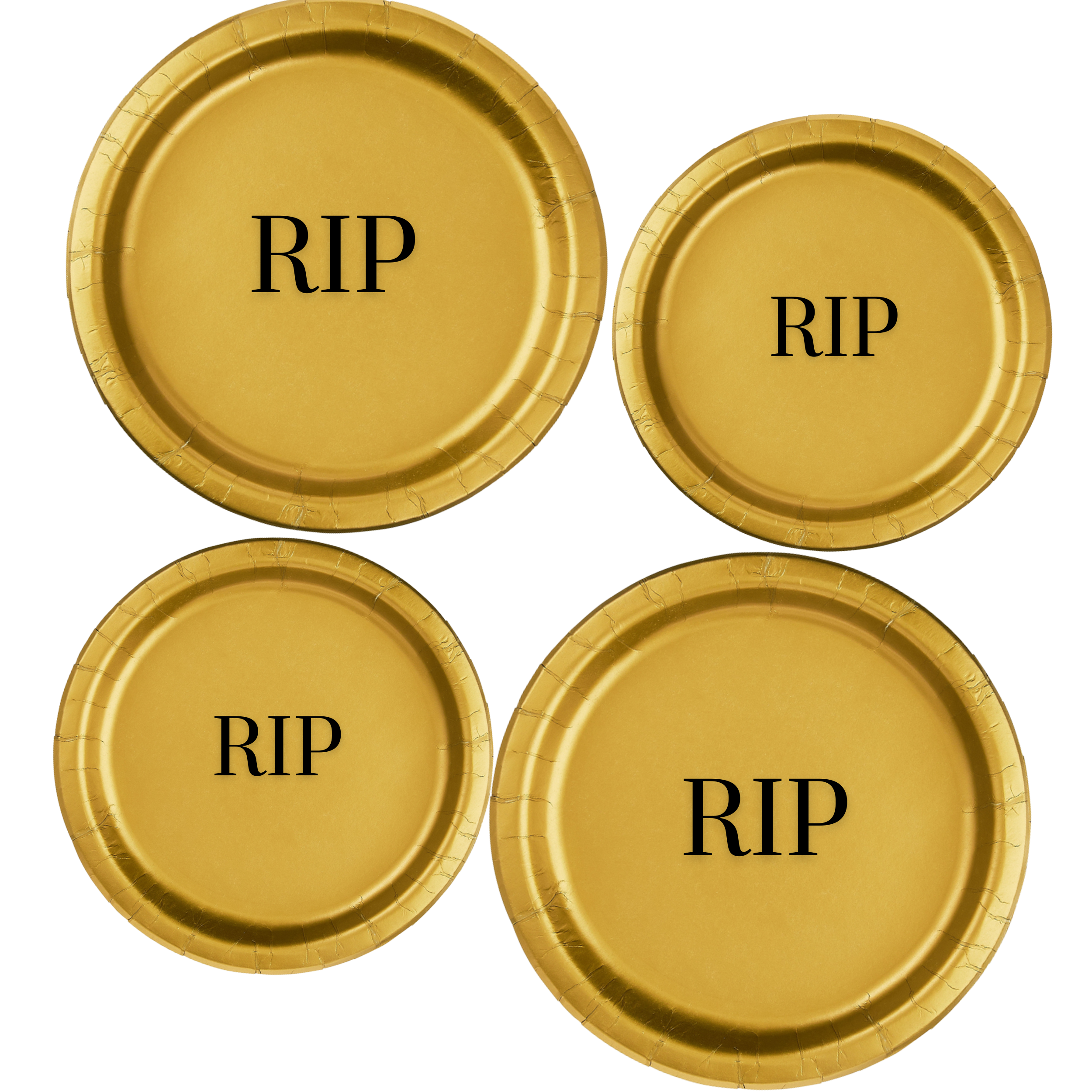 RIP Memorial Tableware Set | Gold Plates with Black Font | Memorial Dinner Plates Dessert Plates & Napkins | 45 Piece