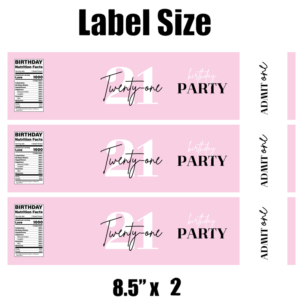 21st Birthday Water Bottle Labels|Set of 12|  21 Design| Stylish Drink Wraps|Keepsake Favors