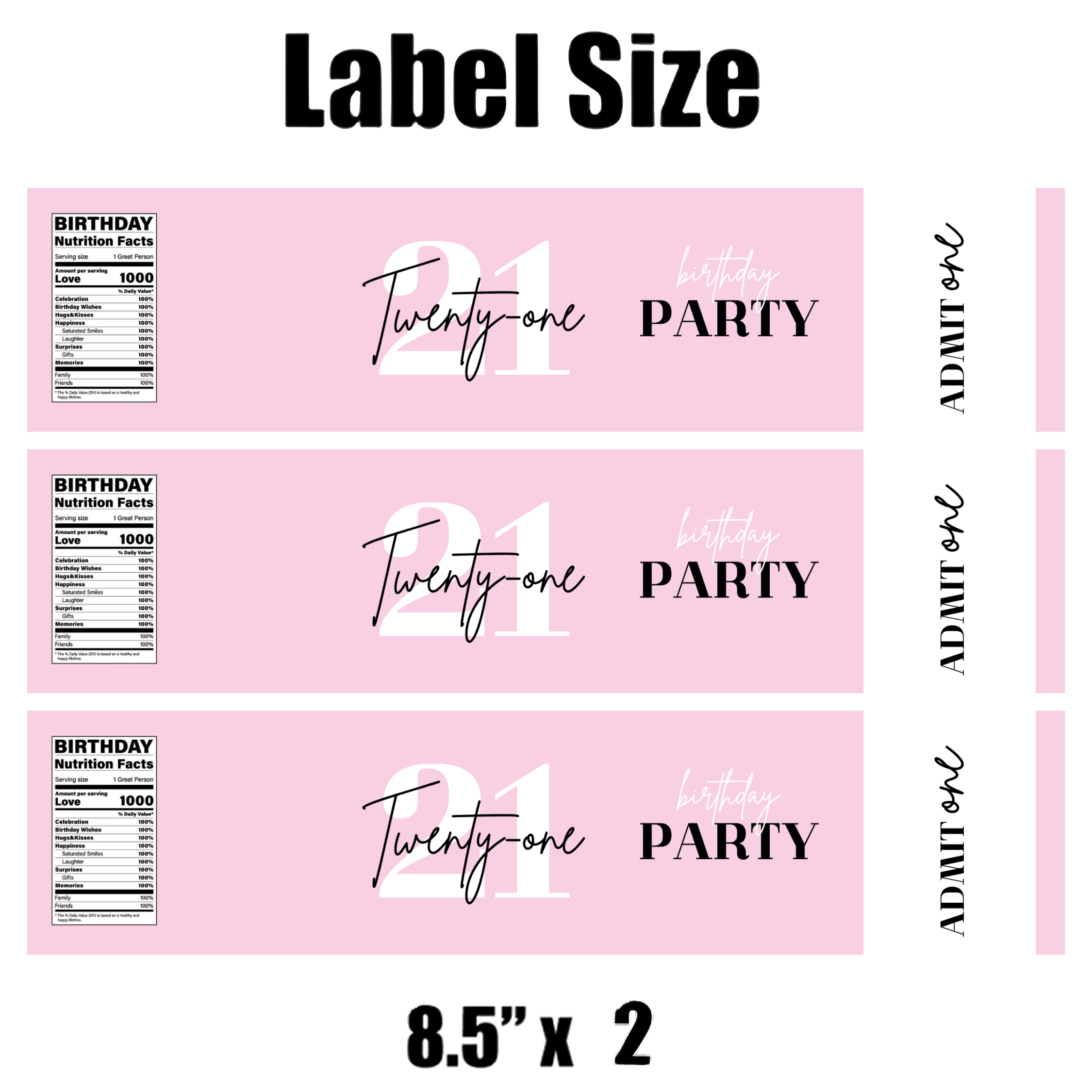 21st Birthday Water Bottle Labels|Set of 12|  21 Design| Stylish Drink Wraps|Keepsake Favors