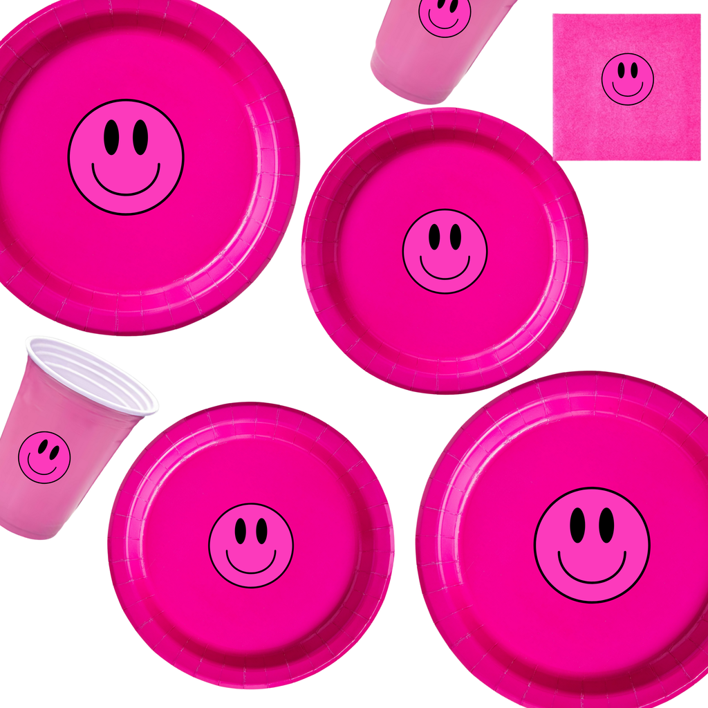 Smiley Face Party | Disposable Plates Set | Birthday Table Decor | Matching Paper Supplies | Happy Face Theme | Complete Party Bundle