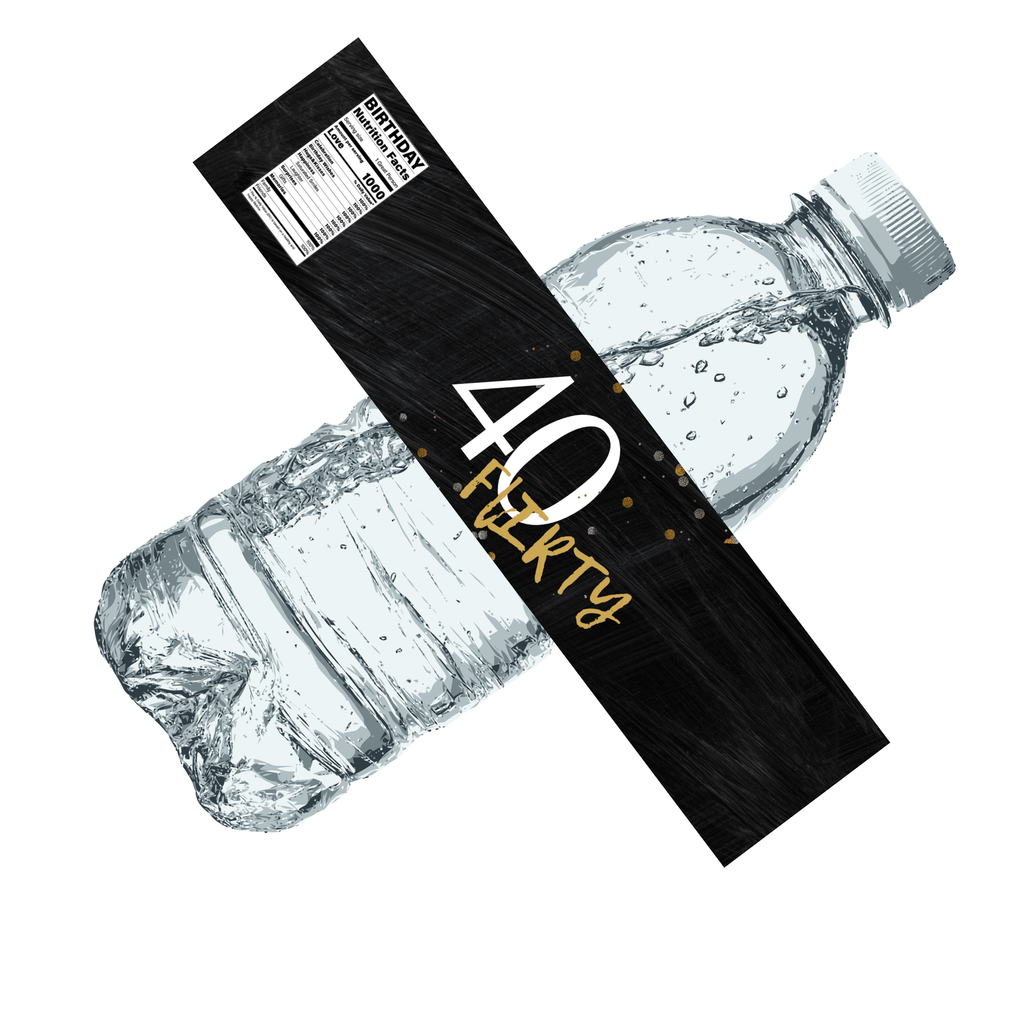 40 Flirty| 40th Birthday Water Bottle Labels | Set Of 12 | Bold 40 Design | Drink Wraps| Milestone Favors