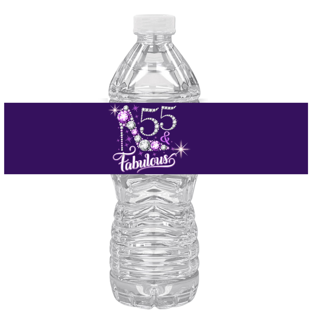 55 And Fabulous Water Bottle Labels | Set Of 12 | Milestone Party Favors | Elegant Celebration Decor | Drink Wraps