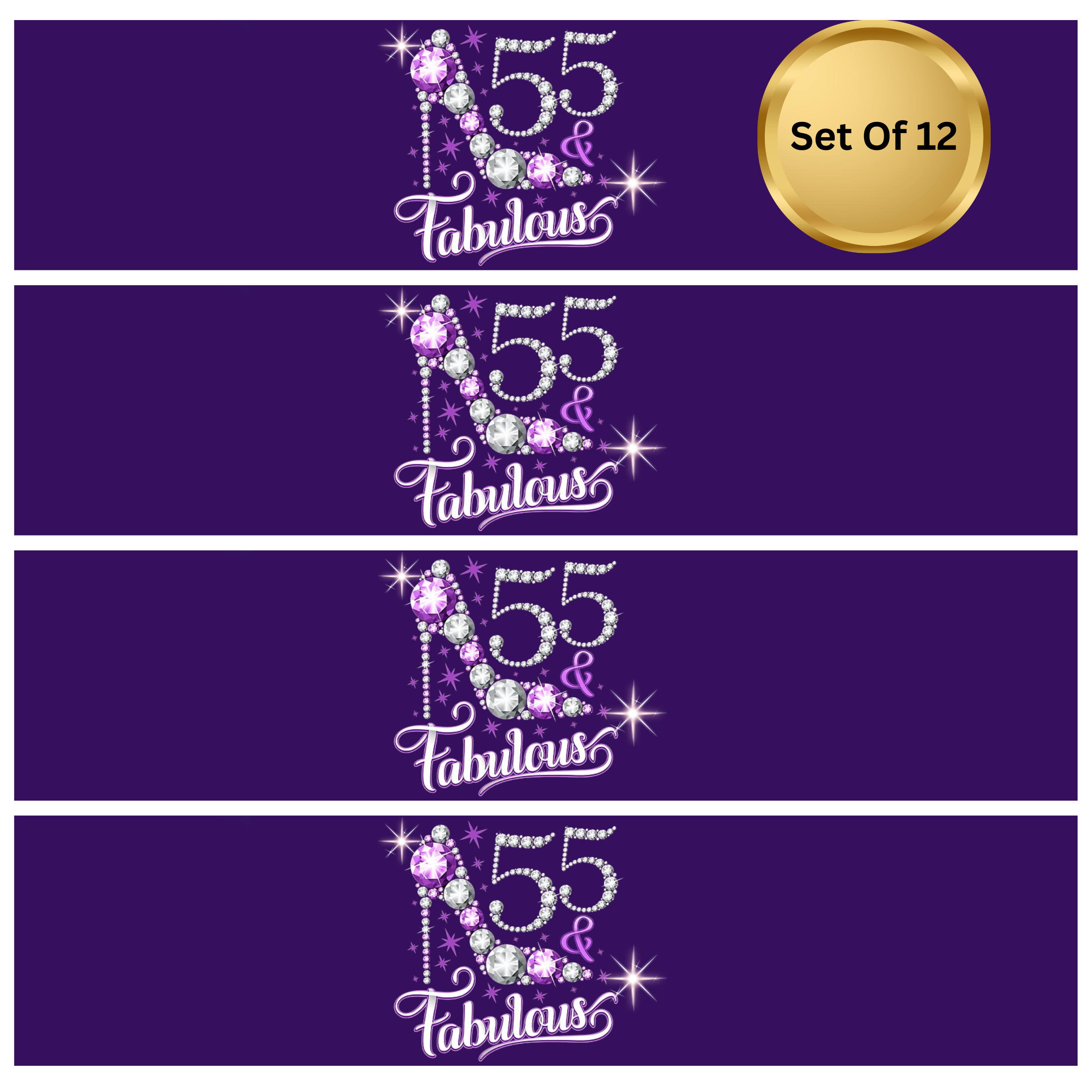 55 And Fabulous Water Bottle Labels | Set Of 12 | Milestone Party Favors | Elegant Celebration Decor | Drink Wraps
