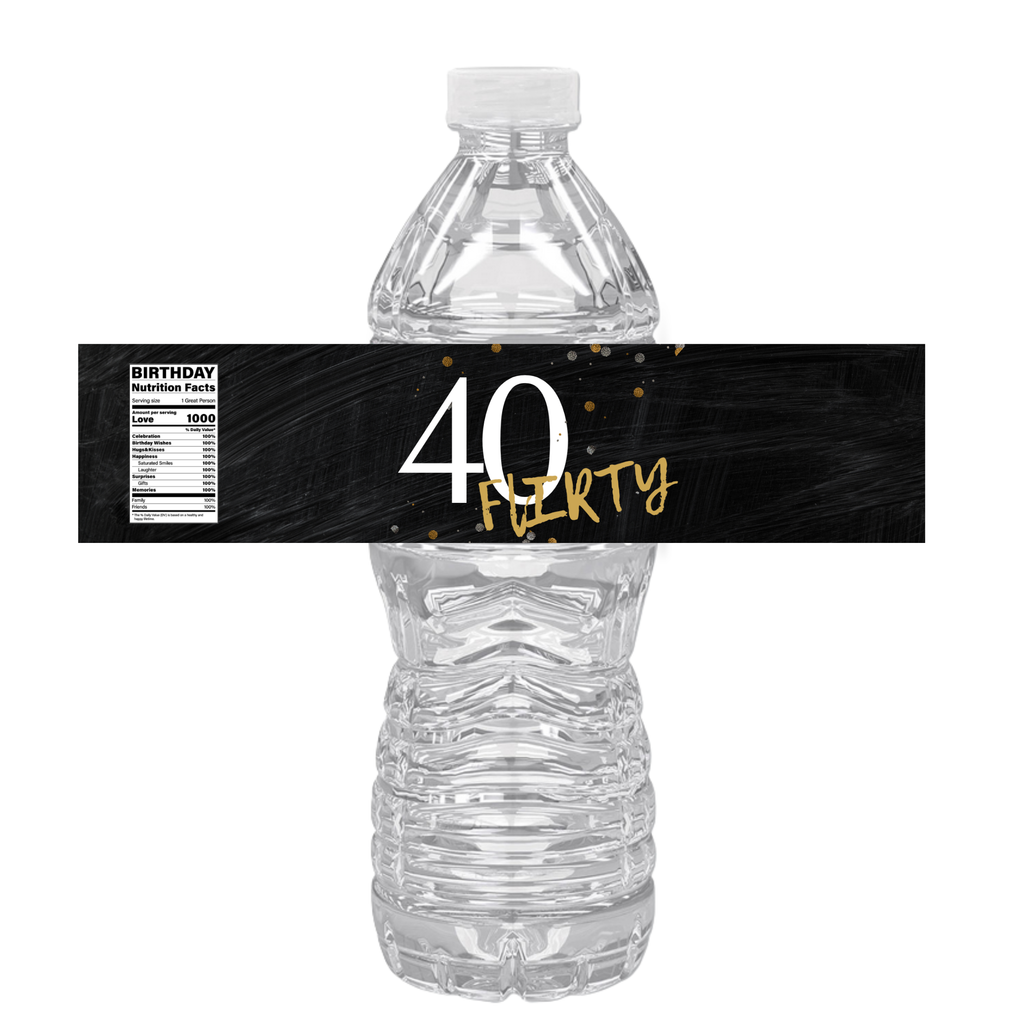 40 Flirty| 40th Birthday Water Bottle Labels | Set Of 12 | Bold 40 Design | Drink Wraps| Milestone Favors