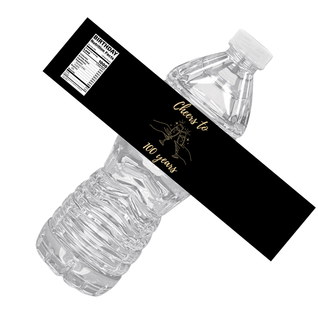 100th Birthday Water Bottle Labels |Personalized | Cheers To 100 Years|  Set of 12 | Drink wraps