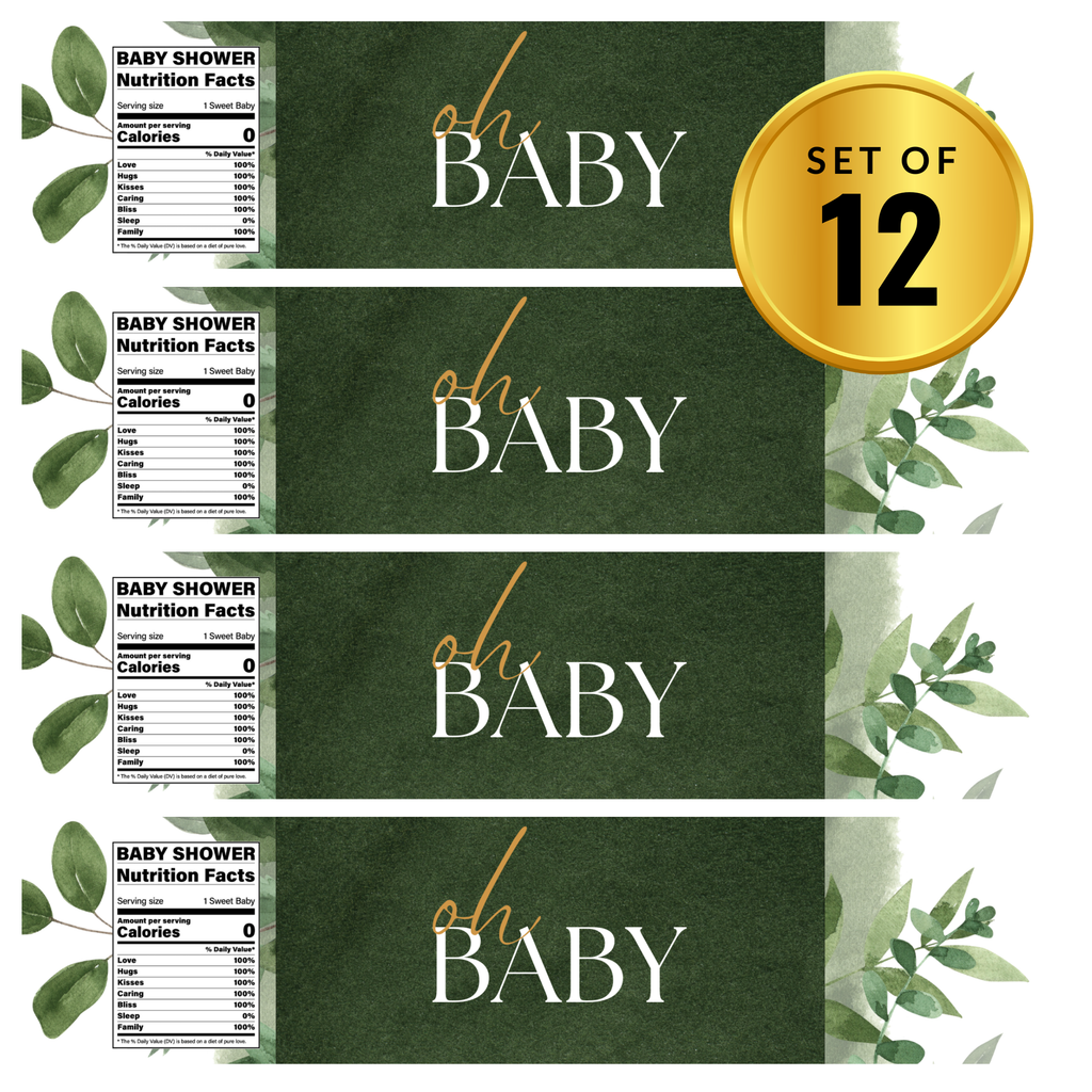 Oh Baby Baby Shower Water Bottle Labels | Set Of 12 | Gender Neutral Party | Cute Celebration Decor | Drink Wraps